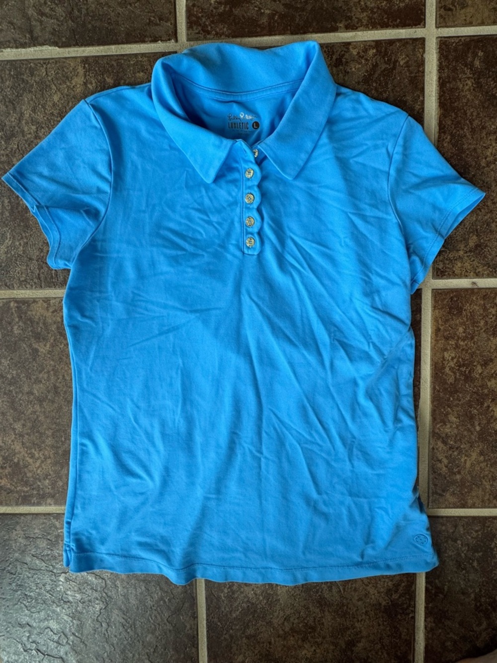 Lilly Pulitzer Luxletic Frida Scalloped Polo Blue size Large